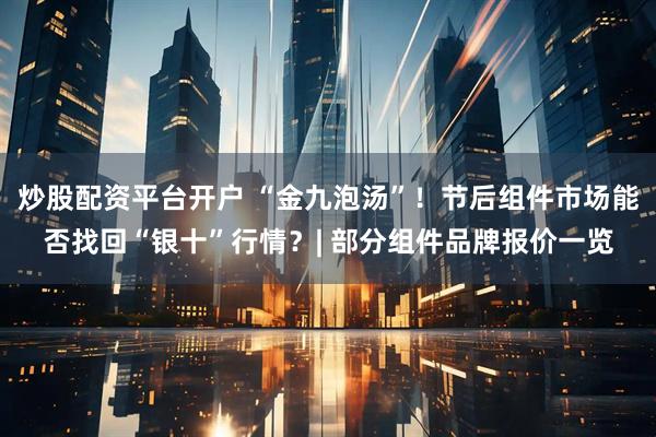 炒股配资平台开户 “金九泡汤”！节后组件市场能否找回“银十”行情？| 部分组件品牌报价一览